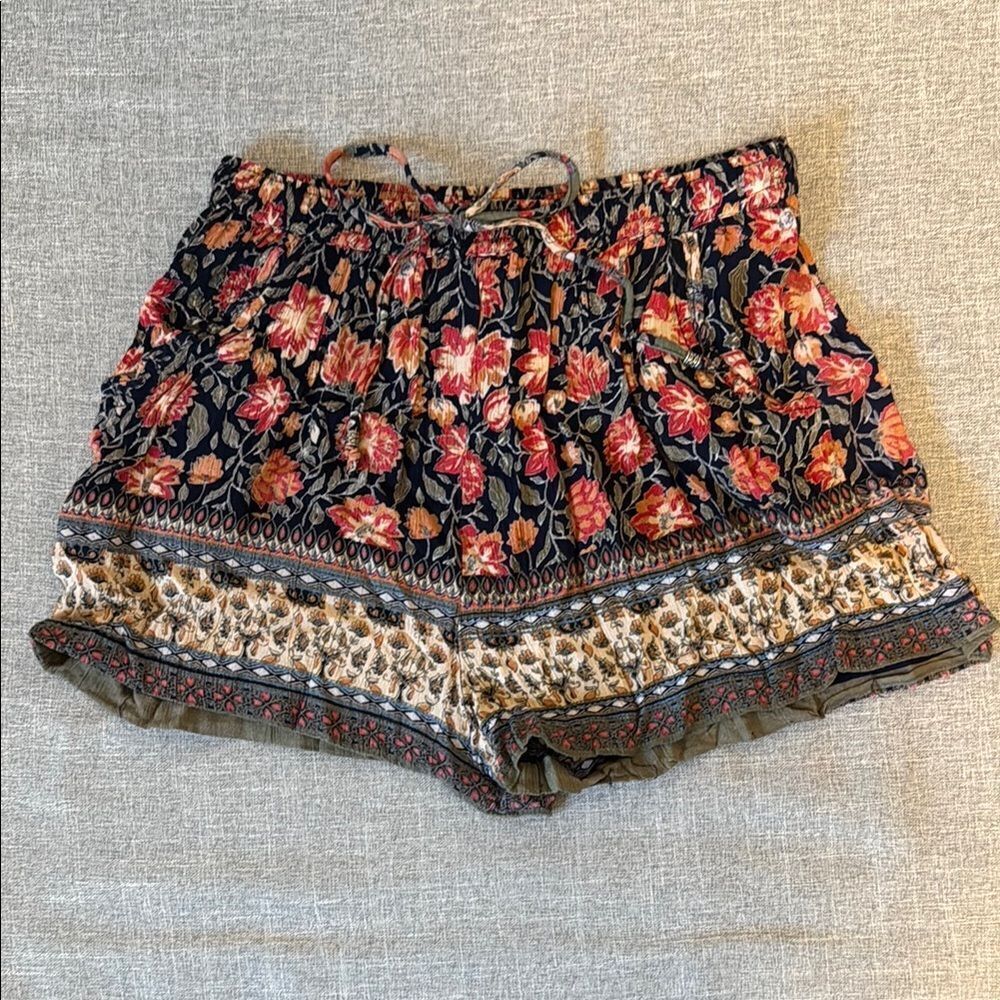 Angie Red and Black High Waist Shorts with Vibrant Patterns